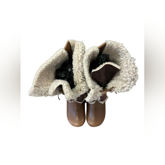 Sanita Clogs Block Boots Leather Wood Real Fur Lamb Brown/White Size 41 EUC - Picture 6 of 9